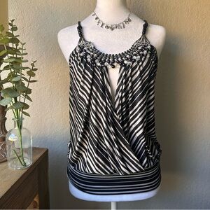 Love Tease Black & White Striped Beaded Halter Camisole